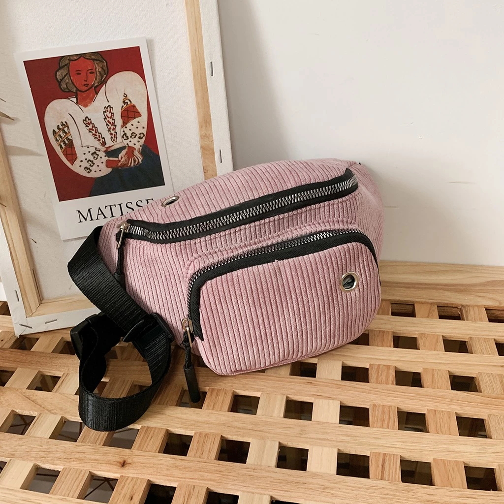 Aelicy Waterproof Waist Bag Men Female Corduroy Functional Money Phone Belt Belt Bag With 2 Zipper Bags Large Capacity 1024