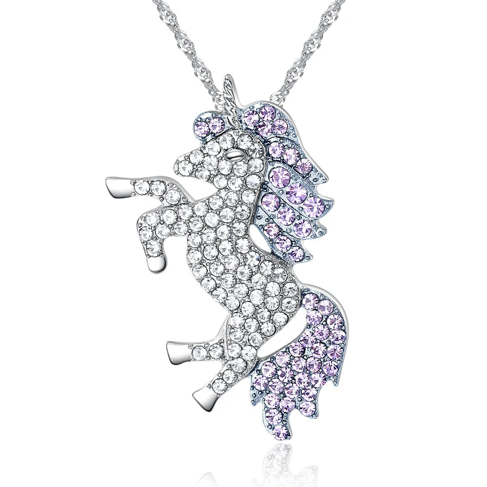 

EBay Hot Sales New Style Accessories Europe And America Nobility Unicorn Pendant Micro Pave Full of Crystals Tianma Necklace Wom