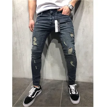 

Brand New Men Ripped Jeans Biker Slim Straight Hip Hop Vintage Denim Trousers New Fashion Dark Skinny Jeans Men Plus Size 40