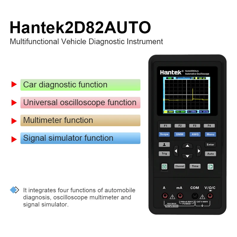 Портативный осциллограф HANTEK Осциллограф 2D82 4 в 1 автомобильный тестер мультиметр и функция simulator сигнала 2c42 2d42 2c72 2d72