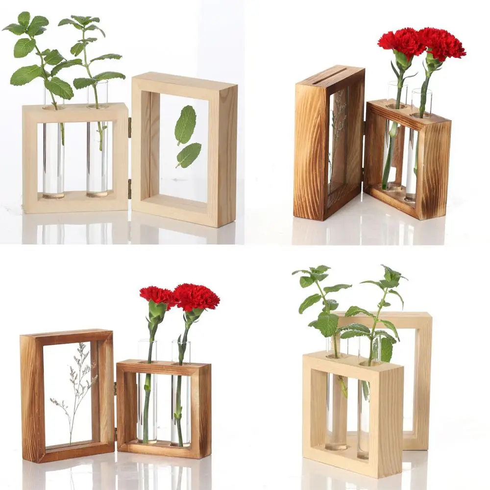

Creative Hydroponic Plant Glass Wood Vase planter Frame Coffee Shop Room Decor flower Bonsai propagation glass #3C12