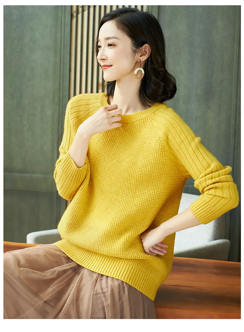 XJXKS High quality cashmere knittred sweater women pullover autumn winter new solid color all-match casual women sweater