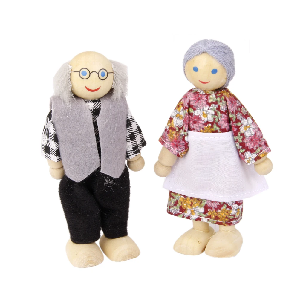 Wooden Dollhouse Dolls Family Figures 1:12 Scale, Mom, Dad, Grandparents, Children, 6pcs/set, Role Play Toy