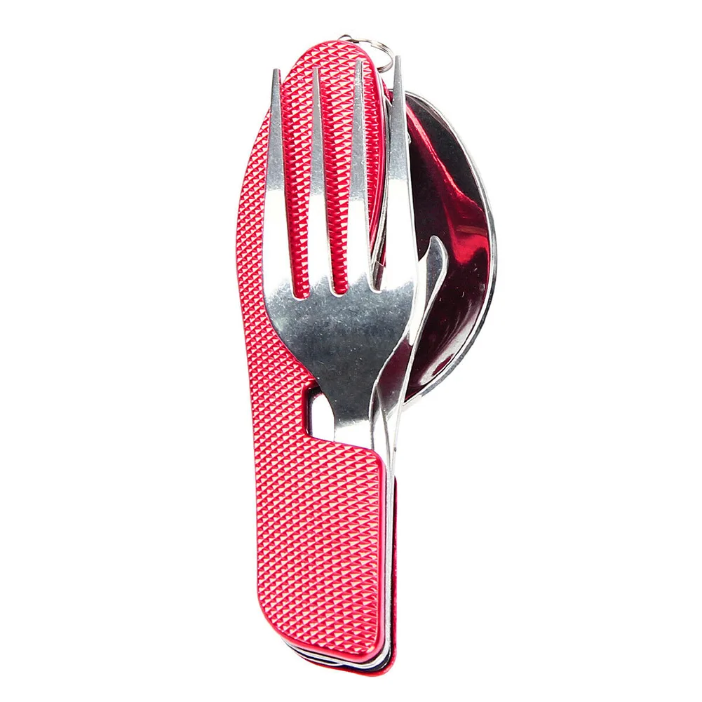 3 в 1 Складная ложка для ножей Вилка Набор многофункциональная дорожная походная набор столовых приборов can CSV - Цвет: Красный