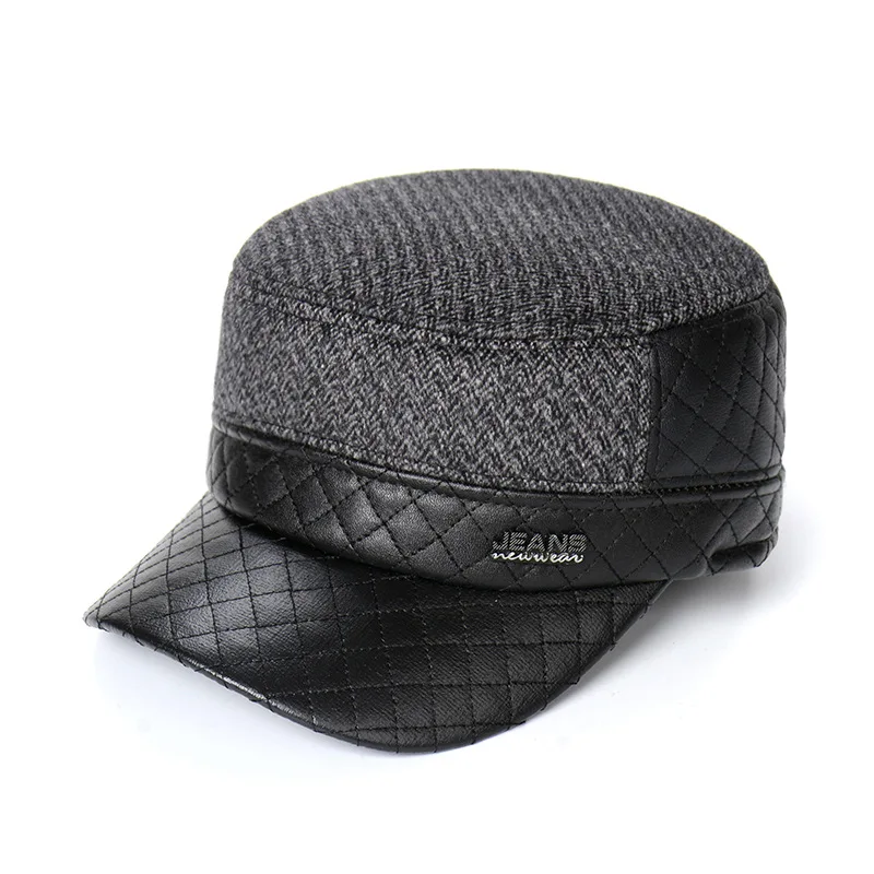 Зимняя мужская шапка из искусственной кожи, теплая бейсбольная кепка s, брендовая Снежная Кепка, уличная Кепка с защитой ушей