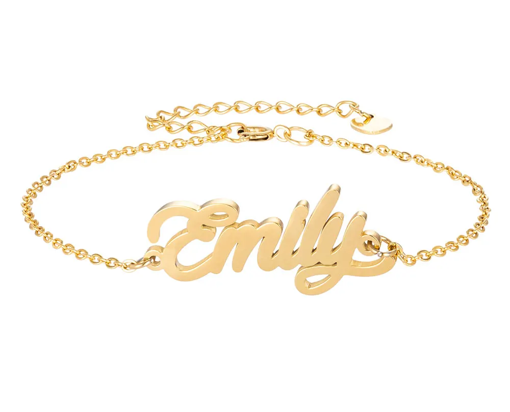 

Emily Name Bracelet for Women Girl Jewelry Stainless Steel with Gold Plated Nameplate Charm Femme Mother Girlfriend Best Gift