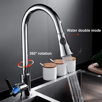 

Sink Tap Water Home Adjustable Kitchen Faucet Modern Single Handle Pull Out Spout Durable Practical Hot And Cold Mixer Brass
