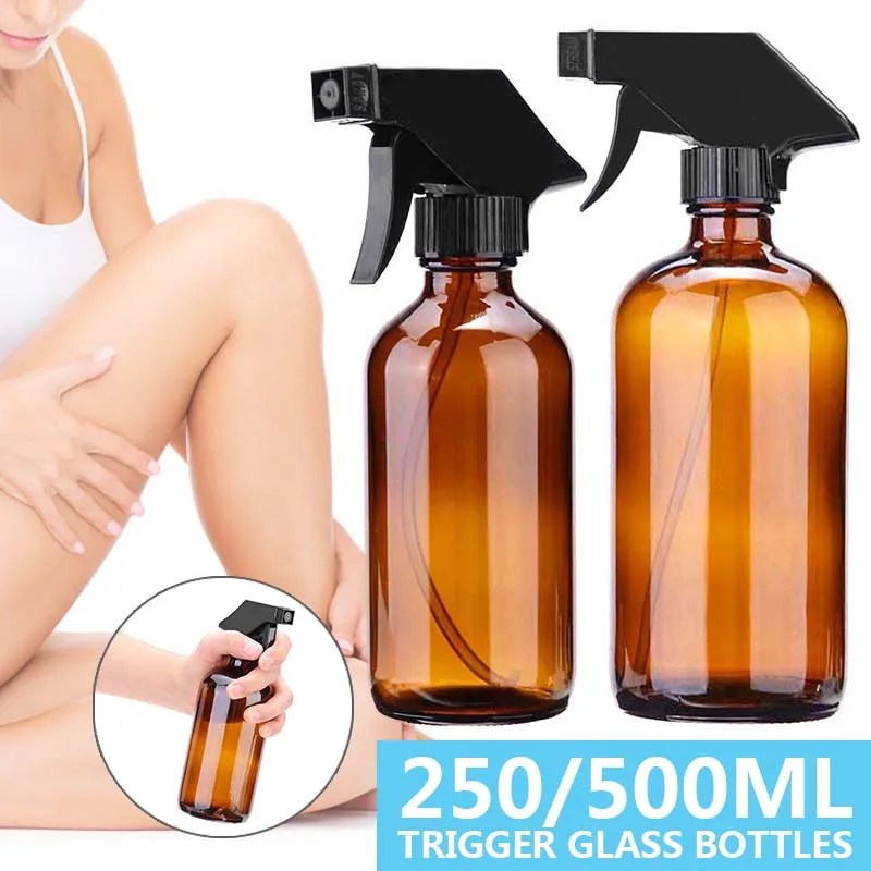 

250mL/500ML Hand Pressure Trigger Sprayer Aromatherapy Essential Oil Trigger Spray Bottles Container Amber Glass Holder