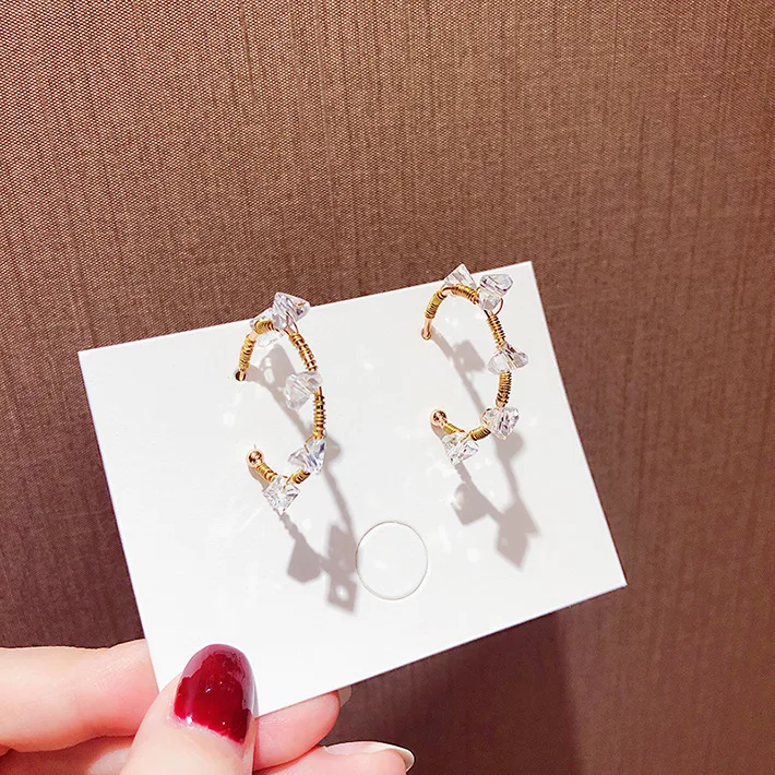 Корейские 925 пробы Серьги-кольца с белыми кристаллами для женщин, модные осенне-зимние новые ювелирные изделия