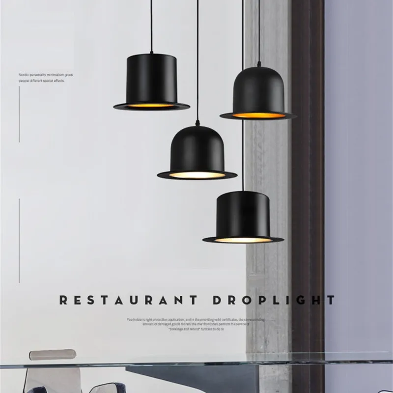 

Modern Hat Design Lighting American Retro Industry British Counter Pendant Lights Gentleman Dress Hat Hanging Industrial Lamp