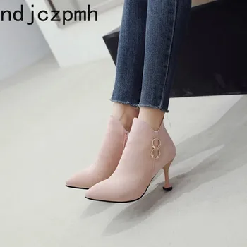 

Women's Boots The New fashion winter Pointed zipper Crystal High heel Ankle boots Women's shoes plus size 33-43 Heel Height 8cm
