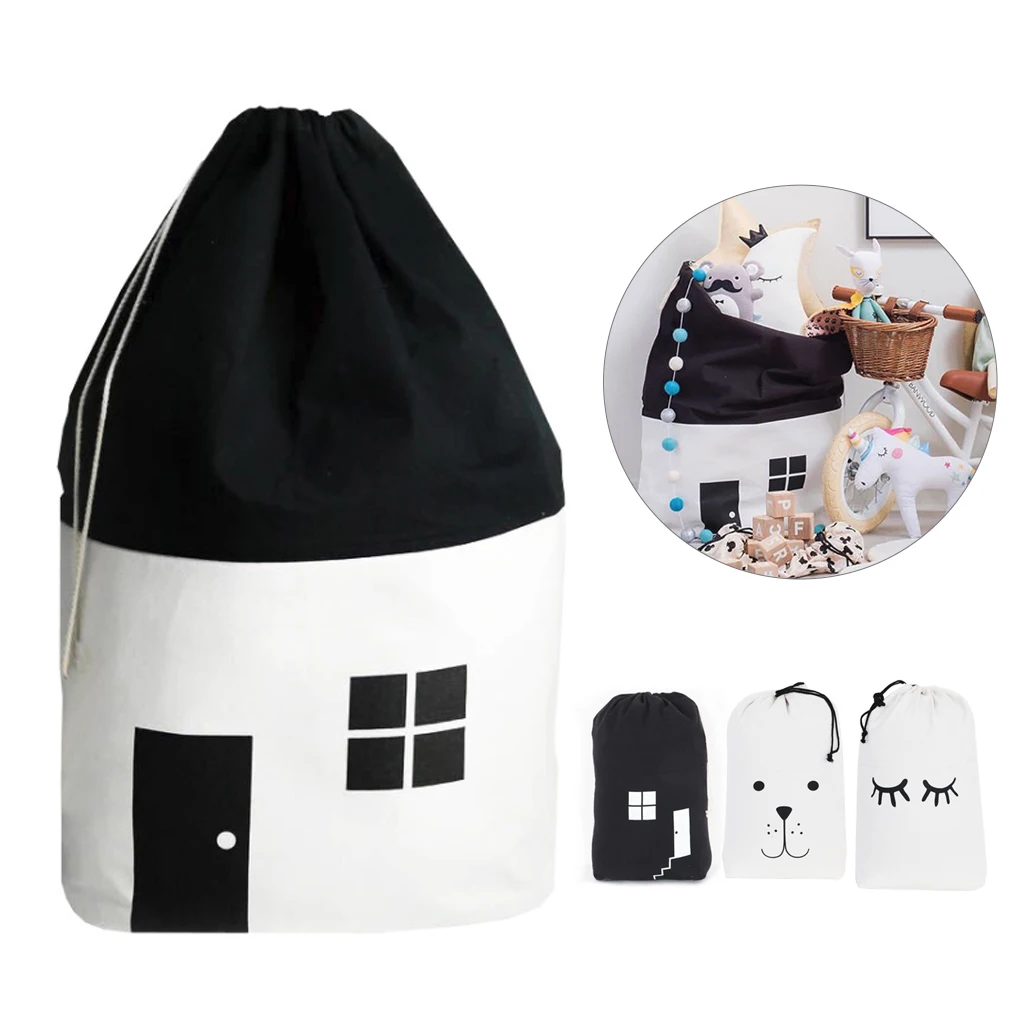 

Nordic Large Capacity Cute House Storage Bag Baby Toy Storage Basket Organizer Drawstring Bag Home Room Sundries Organization