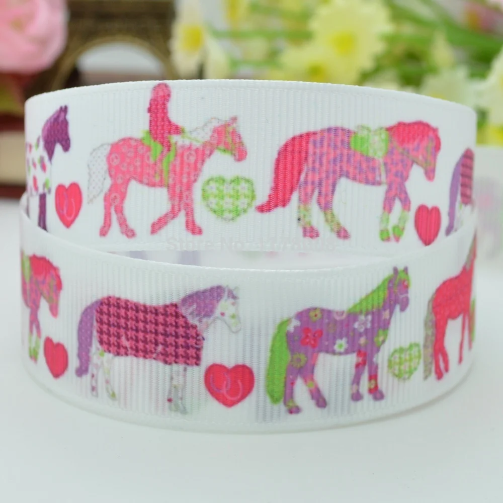 7/" 22 мм SO CUTE horse напечатанная корсажная лента бант для волос DIY Ручная работа 50YD