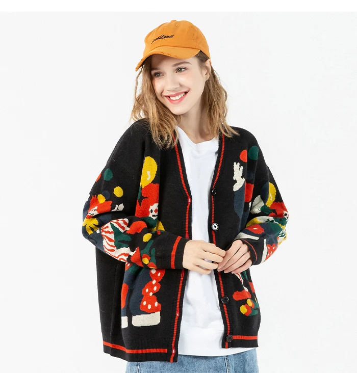 Funny clown print knitted cardigan sweater Clearance