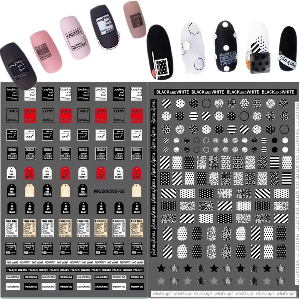 Newest MG505-02 lable design nail stickers 3d Japan Korea style nail decals self-adhesive DIY nail decoration tools