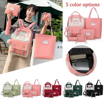 

5 Piece Set High School Bags Teenage Girls 2020 Canvas Travel Backpack Women Bookbags Teen Student Schoolbags