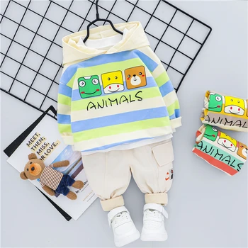 

HYLKIDHUOSE Baby Boys Girls Clothing Sets 2020 Autumn Hooded StripeT Shirt Pants Inafnt Newborn Clothes Kids Children Costume