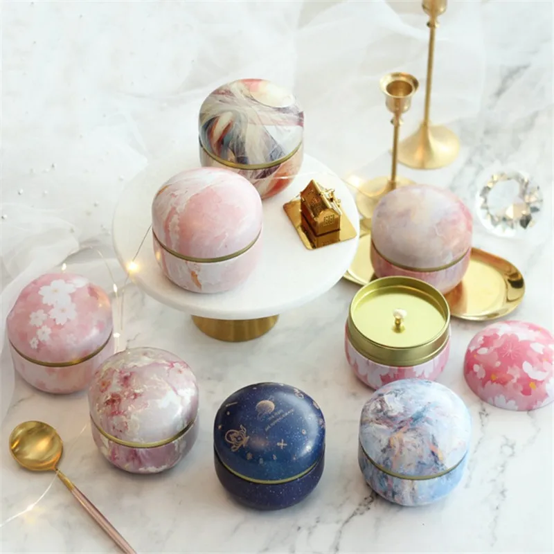 

5/10pcs Marble sakura Candy Box Round Iron Gift Boxes Wedding Birthday Scented Tea Candy Packing Box Party Favors Giveaway Gifts