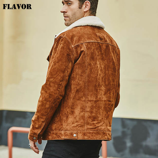 Men’s Real Leather Jacket Genuine Leather With Faux Shearling Warm Coat Men