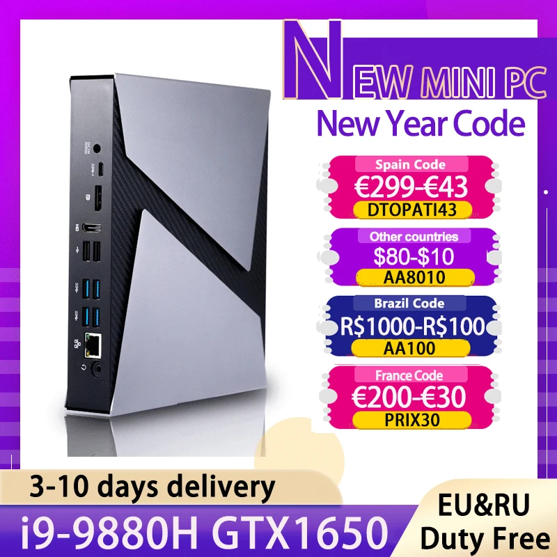 Лучший игровой компьютер Intel Core i9 9880H i7 9750H i5 9300H GTX1650 4 Гб мини ПК Windows10/11 2 * DDR4 NVMe 4K HDMI