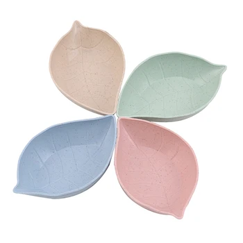 

4pcs Wheat Straw Bowl Vinegar Seasoning Solid Soybean Dish Sauce Salt Snack Small Plate Kitchen Supplies Leaf Plastic