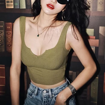 

Women V Cut Crop Ribbed Tank Top Sexy Crop Top