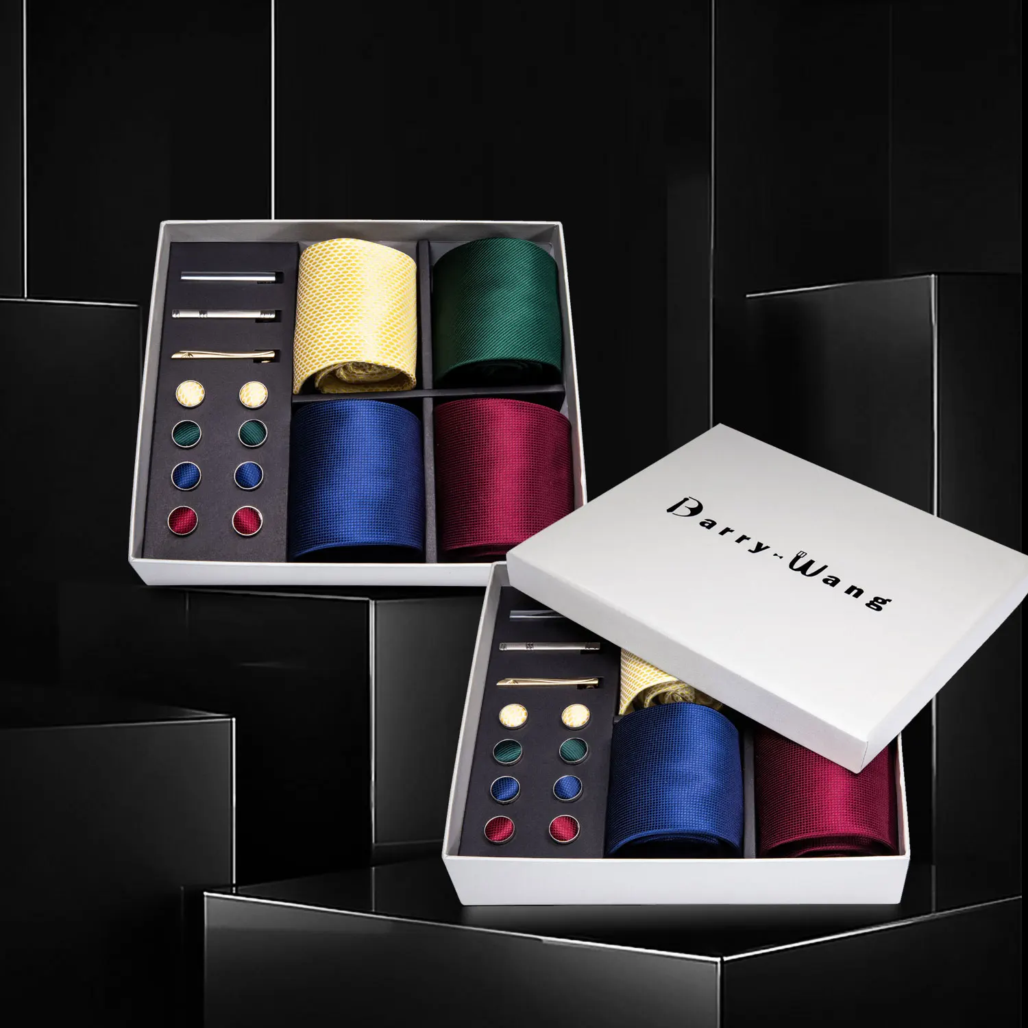 

Men Ties Red Blue Solid Silk Men Wedding Necktie Handkerchief Gift Box Set Male 4pcs Ties For Men Gift Barry.Wang Gravat BB4-02