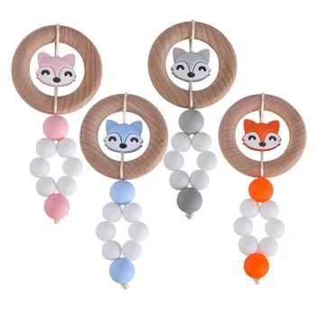 

1PC Pacifier Chain Baby Teether Beech Cartoon Wooden Clip Geometric Crochet Beads Pacifier Clip Chain Kids Tiny Rod Toys
