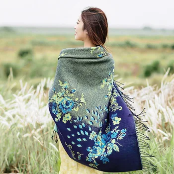 

Large square scarf Lijiang ethnic wind winter wild thick autumn and winter warm cloak air conditioning scarf shawl dual-use