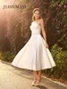 Elegant Tea Length Short Wedding Dresses Strapless A-Line Stain Wedding Gowns Custom Made Short Bridal Gowns Cheap 1