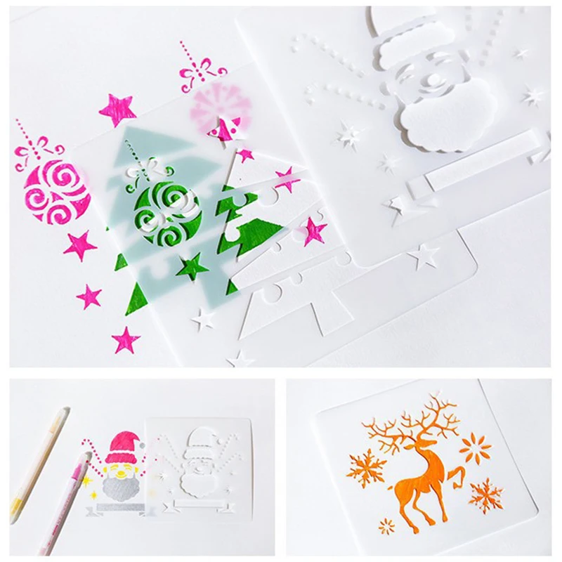 12pcs Christmas Reusable Stencils Plastic Template For Art Drawing Painting