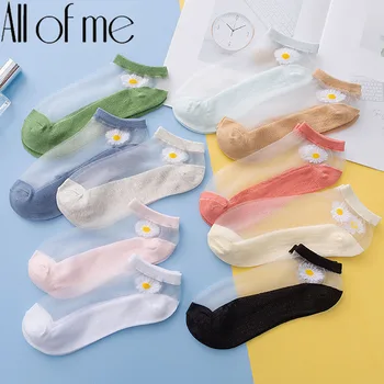 

3 Pairs/Set Women Lace Socks Flower Crystal Socks Summer Fashion Transparent Silk Girls Elastic Invisible Boat Socks Female Sox