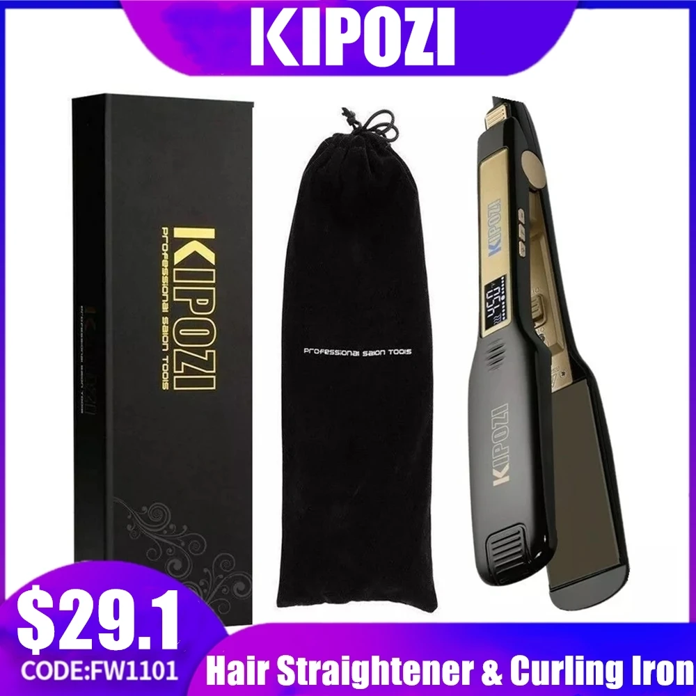 KIPOZI Professional Steam Hair Straightener Flat Iron 1.75 Inch Wide LCD Black Ceramic Vapor Hair Flat Iron Hair Styling Tools