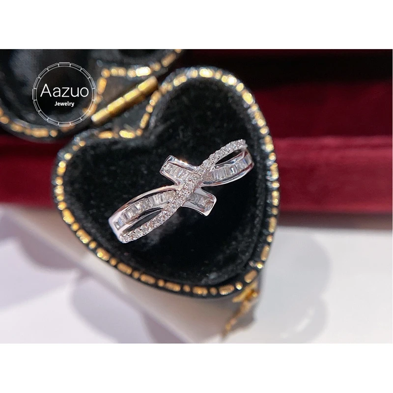 Aazuo 18K Solid White Gold Real Diamonds 0.40ct Fairy Ladder Cross Line Ring Gift For Woman High Class Banquet Engagement Party 4gb digital voice recorder voice activated recorder dictaphone mp3 player hd recording 13 continuous recording line in function for meeting lecture interview class mp3 record