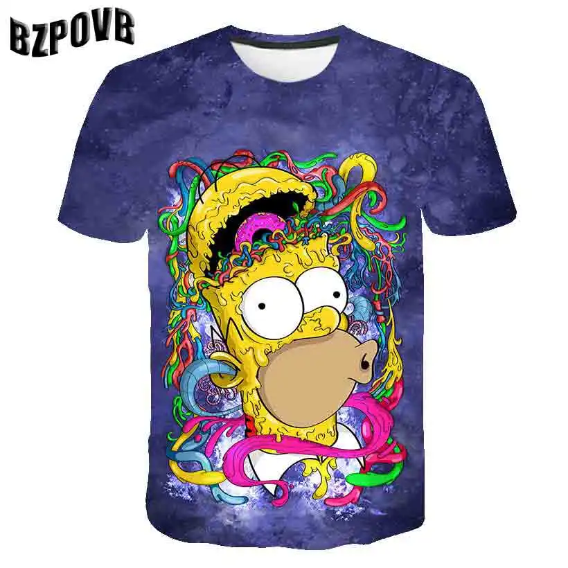 

Simpson Snoopy and other animation printing T-shirts with round collar and short sleeves in summer