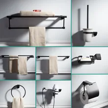 Набор аксессуаров для ванной комнаты 304 из нержавеющей стали, вешалка для полотенец, полка для ванной комнаты, держатель для бумаги, держатель для туалетной щетки, черный набор аксессуаров для ванной