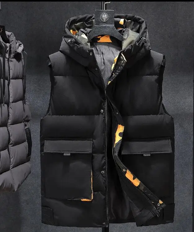 Плюс размер 8XL 7XL 6XL 5XL Камуфляжный зимний теплый хлопковый жилет без рукавов для мужчин осень мужской повседневный колледж плотное худи
