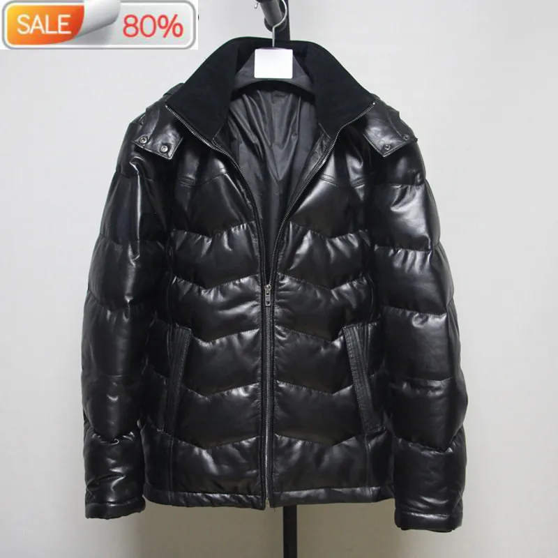 

Men's Sheepskin Leather Jacket Winter Coat Men Warm Genuine Lether Down Jackets Plus Size Hooded Leren Jas Heren B22712