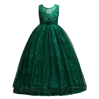 

4-14 Years Kids Dress for Girls Wedding Tulle Lace Long Girl Dress Elegant Princess Party Pageant Formal Gown for Teen Children