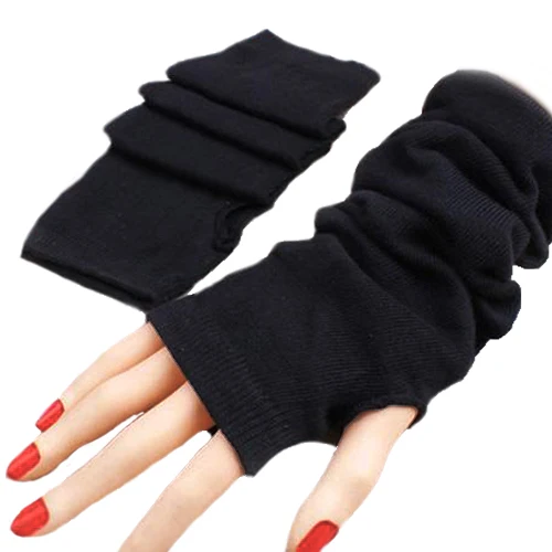 Women's Girls Knit Fingerless Gloves Soft Arm Warmer Long Mitten 