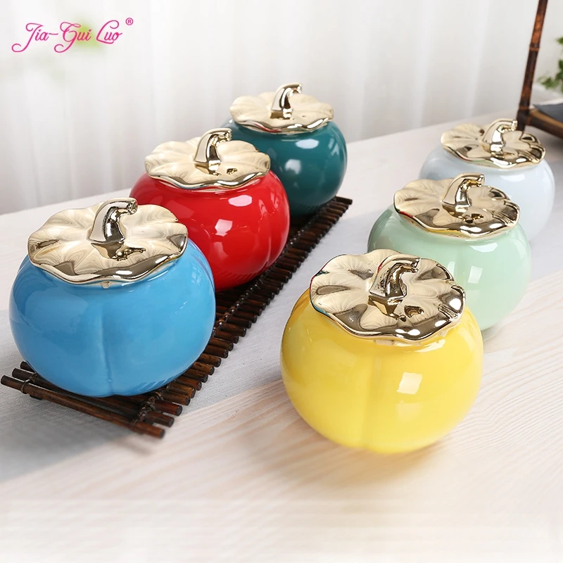 

JIA-GUI LUO Ceramic Creative Pumpkin Tea Caddies Tea Box Tea Organizer Tea Tins Tea Bag Storage Box Tea Storage D118