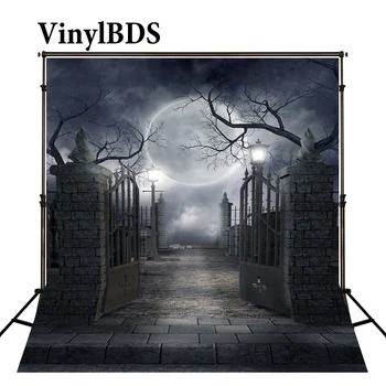 

VinylBDS Halloween Photography Backdrops Night Shabby manor Children Photo Full Moon Scenery Backdrop Scary Halloween Photo