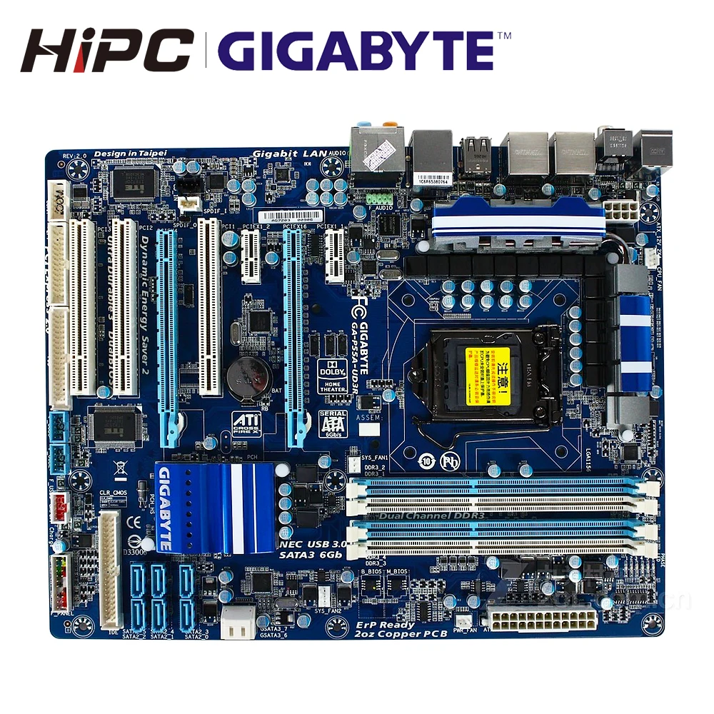 

Gigabyte GA-P55A-UD3R Desktop Motherboard P55A-UD3R P55 LGA 1156 Core i7 i5 i3 DDR3 16G SATA3 USB3.0 ATX Used Mainbaord