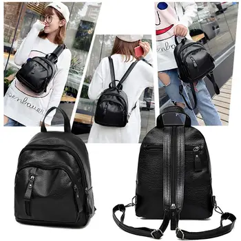 

PU Leather & Polyester Durable Backpack Lady Women Shoulder Bag Black 26cm Students Outdoor Supply Female Gifts
