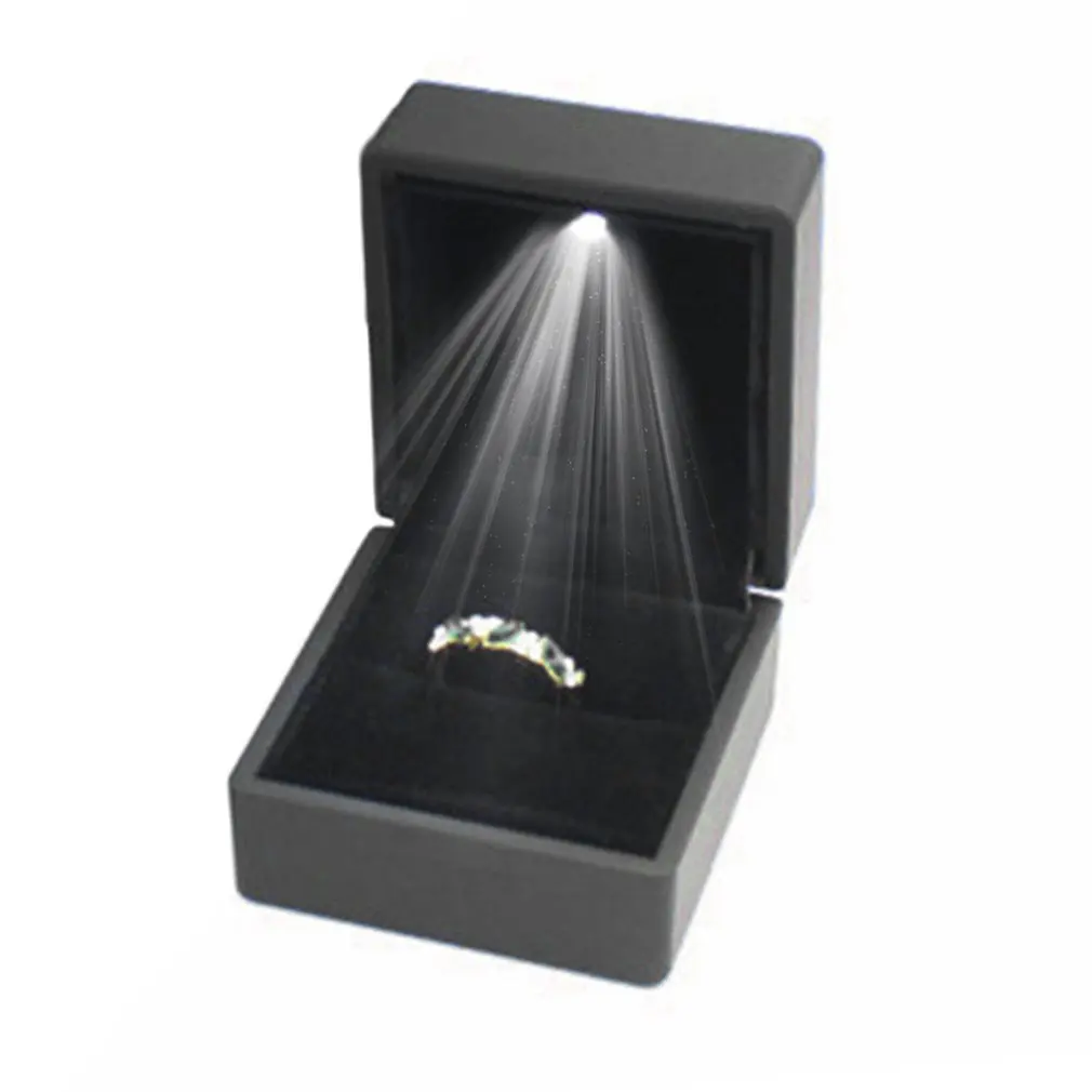 Черный/синий светодиодный светящиеся серьги подарочные коробки для колец Свадебные кольца ювелирные изделия дисплей упаковка-органайзер для хранения для помолвки