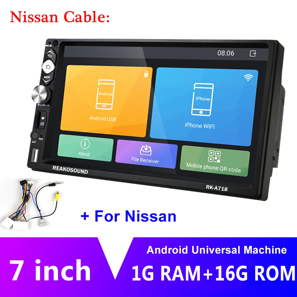 Nissan Cable Авторадио AMPrime 2 Din " андроид мультимедийный проигрыватель 2din Bluetooth Видео Аудио Стерео Mirrorlink с камерой заднего вида - Цвет: Nissan Cable