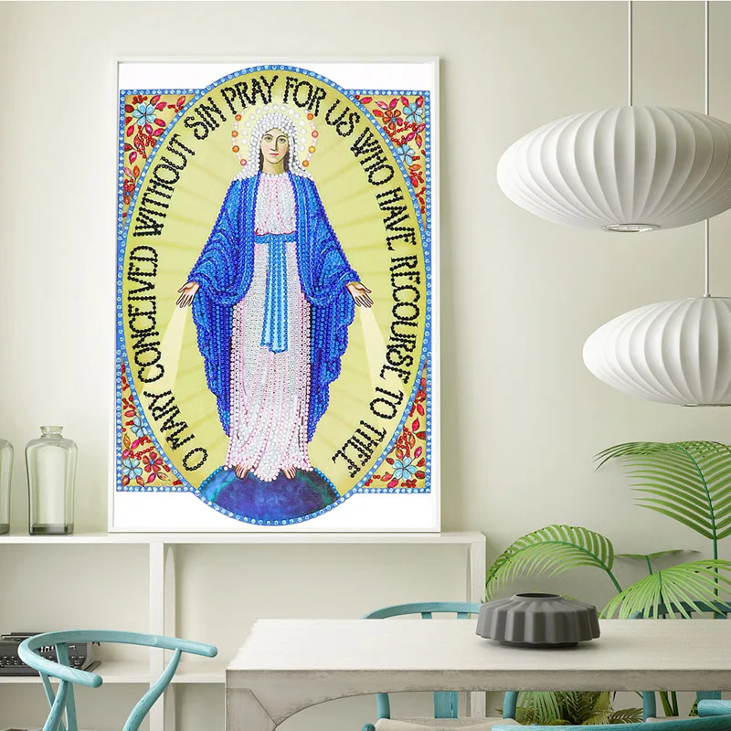 RUBOS 5D Diamond Embroidery Icons Blessed Virgin Mary Mother Pray Bead DIY Diamond Painting Large Stone Crystal Mosaic Picture (3)