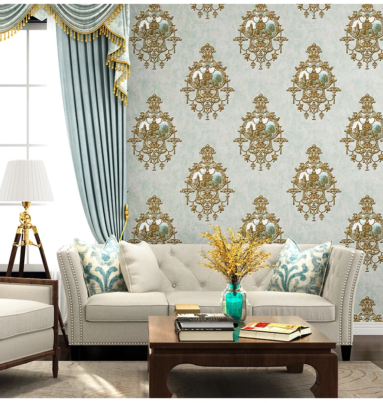 High quality 3D European-style wallpaper luxury non-woven retro American wallpaper home living room bedroom TV background wall