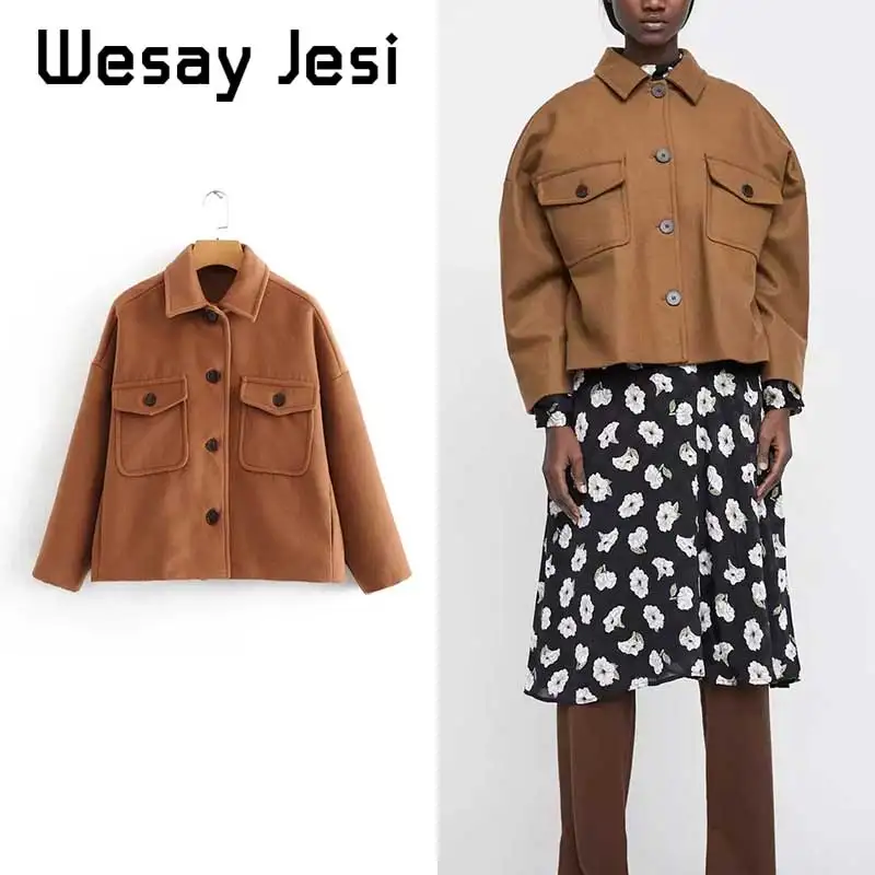 

2019 autumn high street big pockets short cargo jacket casaco feminino jaqueta feminina solid jacket women plus size