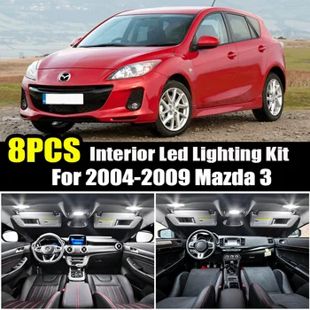 

8pcs White Car LED Light Bulbs Interior Map Dome License Plate Lamp Package Kit for Mazda 3 2004 2005 2006 2007 2008 2009